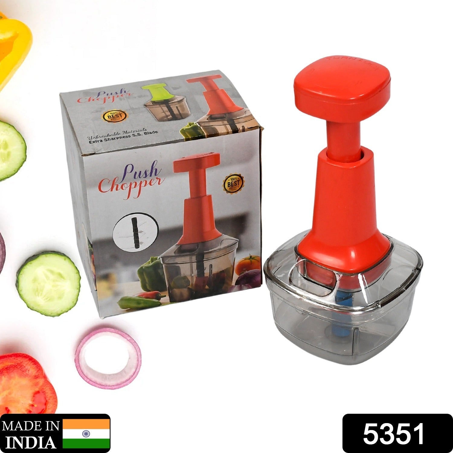 5351 Manual Food Push Chopper And Hand Push Vegetable Chopper, Cutting Chopper For Kitchen With 3 Stainless Steel Blade ( B Grade Chopper ) DeoDap 5351 Manual Food Push Chopper And Hand Push Vegetable Chopper, Cutting Chopper For Kitchen With 3 Stainless Steel Blade ( B Grade Chopper ) DeoDap